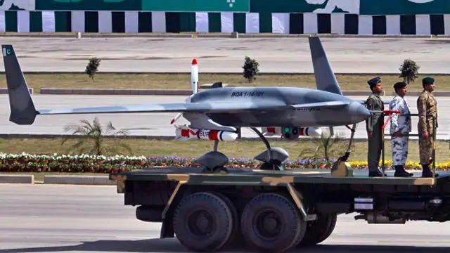 Pakistan has demonstrated its first locally manufactured Burraq armed drone aircraft, announced today local medias. The drone was introduced to the public Monday, March 23, as part of Pakistan's Republic Day parade, with officials hailing it as a key element in the country's ongoing battle against local Islamic militant groups. The annual parade itself had been suspended for the past seven years due to fears of terrorist attack. 