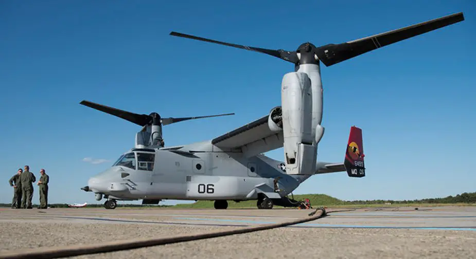 USMC MV 22A performs first ever forward air refuelling point