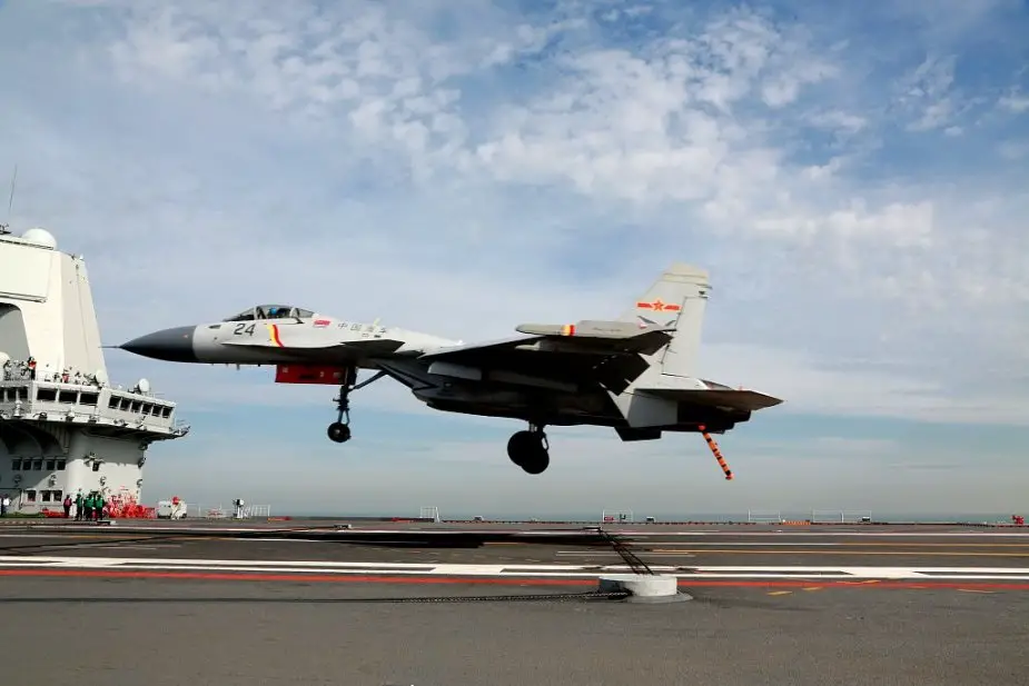 Chinese J 15 fighter jets begin training on new aircraft carrier CNS Shandong 01