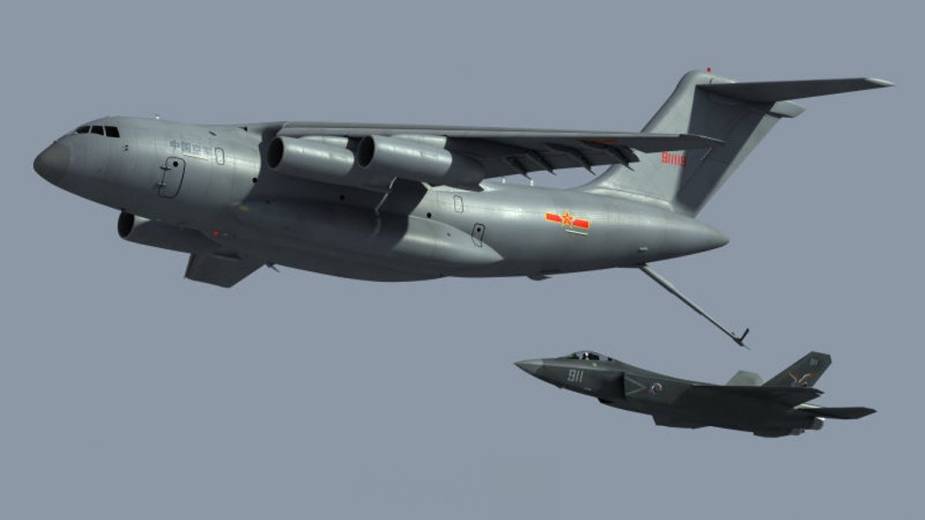 Chinaese Y 20 tanker variant conducts aerial refueling for J 20 fighter jet