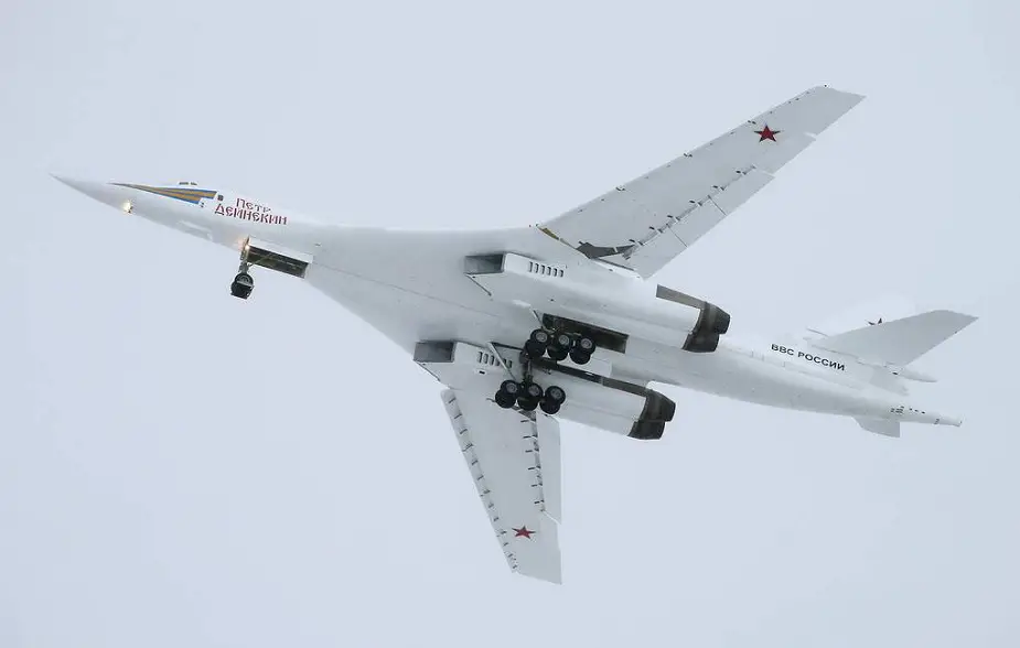 Two Russian Tu 160 strategic bombers perform flight over Arctic seas