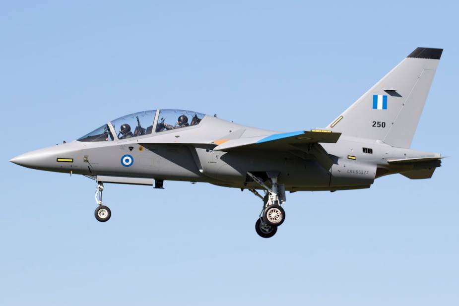 First Leonardo M346B Master jet trainer appears in Greek Air Force livery