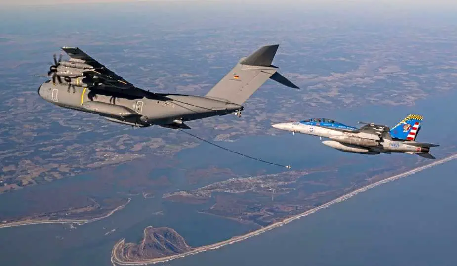 Aerial refueling tested with US Navy FA 18F and German Air Force Airbus A400M 1